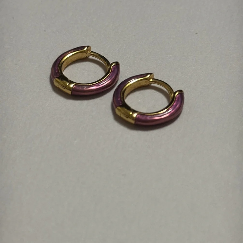 STERLING SILVER 925 small Gold & Purple Hoop Earrings